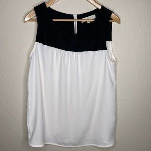 LOFT Women’s Sleeveless Tank Blouse White Black Work Career Medium Zipper
